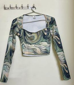 Marble Print Square Neck Top
