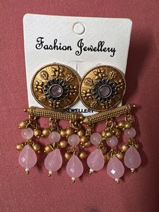 Boho Pink Stone Dangle Earrings