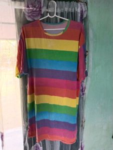 Length 37,Rainbow Striped T-Shirt