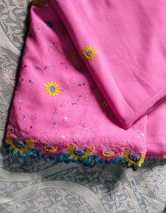 Beautiful Pink Embroidered Silk Saree