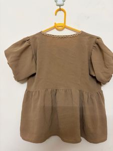 Cute Brown Peplum Top with Lace Trim