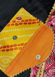 Vibrant Yellow Clutch bag with Mirror Work