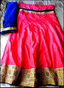 Vibrant Pink Lehenga Choli with Blue Dupatta