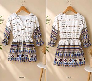 Bohemian Print V-Neck Dress