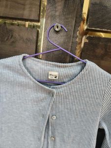 Light Grey Ribbed Button-Up Cardigan
