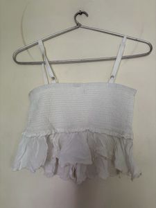 White Smocked Ruffle Top
