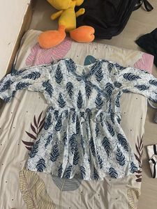 Blue Leaf Print Wrap Kurta