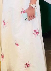 White and red  Floral Embroidered Ethnic Skirt