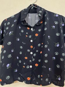 Black Floral Print Button-Up Shirt