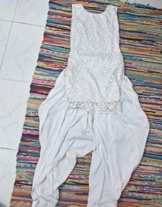 Elegant White Lace Kurta with Dhoti Pants