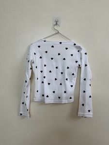 White Heart Print Long Sleeve Top