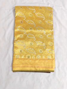 Beautiful Golden Saree with Paisley Motifs