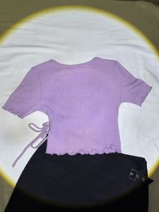Purple Ribbed Wrap Top