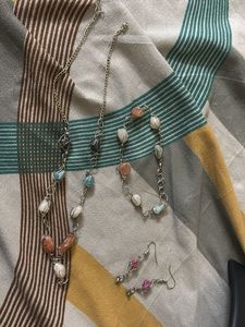 Boho Gemstone Necklace &amp; Earrings Set