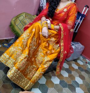 Trending Colour Mustard Red Lehanga ❤️🌼