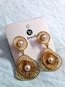 Gold &amp; Pearl Drop Earrings