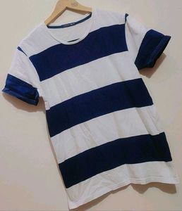 Navy Blue &amp; White Lines T-shirt For 36 Chest