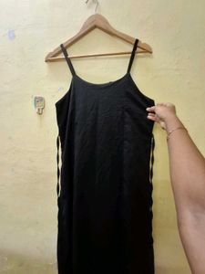 Black Spaghetti Strap satin Dress