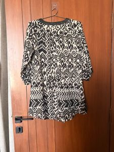 Boho Black &amp; White Ikat Print Kurta