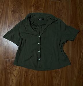 Olive Green Button-Up Top