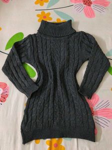 Gray Knit Turtleneck Dress