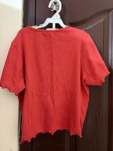 Red V-Neck Crop Top