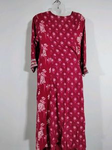 Red Floral Print Kurta Set (Women's)