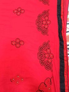 Red &amp; Black Embroidered Saree