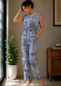 Light Blue Graphic Print Jumpsuit
