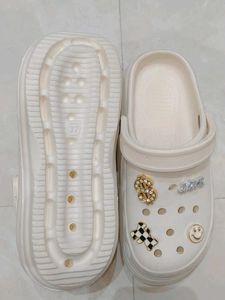 Cream Platform Crocs with Charms