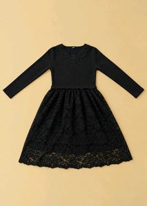 BLACK FLORAL LACE DRESS WITH LONG SLEEVES