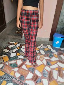 Trendy  Red Checkered Flared Trousers