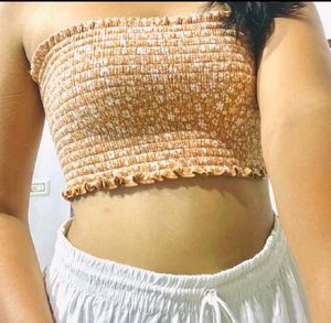 Cute Peach Colour Tube Crop Top For Womens