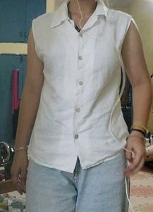 Sleeveless White Collared Top