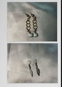 Chic Heart Pearl Drop Earrings & Leaf Earring