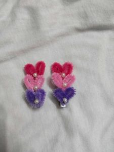 Fuzzy Pink Star Earrings &amp; hair clip