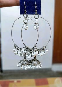 White Pearl Hoop Jhumka Earrings ✨
