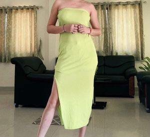 Lime Green Strapless Midi Dress