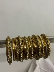 Stunning Golden Bangles with Crystal Embellishment