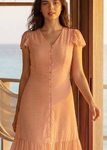 Peach Swiss Dot Tiered Maxi Dress