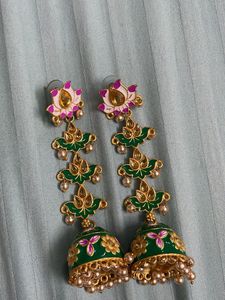 Beautiful Green Enamel Jhumka Earrings