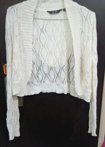 White Cropped Knit Cardigan