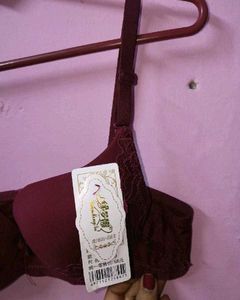 Burgundy Lace Trim Padded Bra