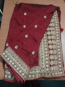 Elegant Embroidered Maroon Saree