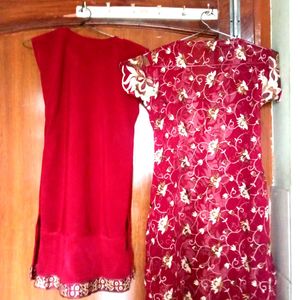 Red Embroidered Kurta Set no dupatta