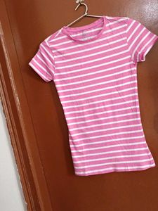 Pink and White Striped T-Shirt