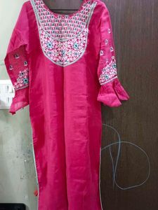 Beautifully Embroidered Pink Kurta