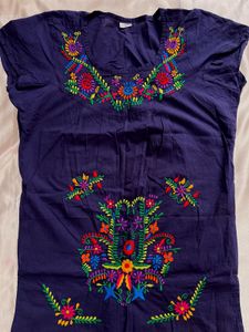 Embroidered Navy Blue Kurta