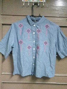 Cute Embroidered Blue Top