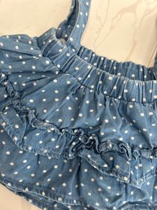 Cute Polka Dot Denim Pinafore Skirt